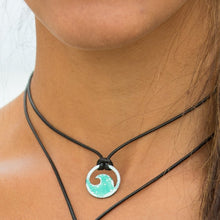 Load image into Gallery viewer, model wearing enamel mini wave necklace Seaside Harmony Jewelry