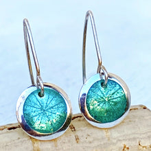 Load image into Gallery viewer, seagreen transparent enamel  fine silver disc earrings