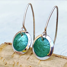 Load image into Gallery viewer, seagreen transparent enamel  fine silver disc earrings