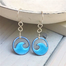 Load image into Gallery viewer, Aqua  Copper enamel wave eternity earrings
