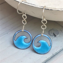 Load image into Gallery viewer, Aqua  Copper enamel wave eternity earrings