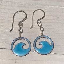 Load image into Gallery viewer, Aqua  Copper enamel wave eternity earrings