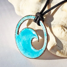 Load image into Gallery viewer, Aqua Blue Enamel Wave Necklace