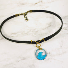 Load image into Gallery viewer, Aqua Enamel Mini Wave Choker Necklace