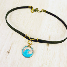 Load image into Gallery viewer, Aqua Enamel Mini Wave Choker Necklace