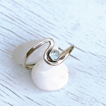 Load image into Gallery viewer, Sterling silver hammered wave ring with custom gemstone, birthstone ring