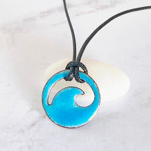 Load image into Gallery viewer, Aqua Blue Enamel Mini Wave Necklace