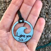 Load image into Gallery viewer, personalized message on back of enamel wave necklace