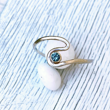 Load image into Gallery viewer, Sterling silver hammered wave ring with custom gemstone, birthstone ring