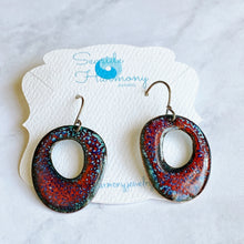 Load image into Gallery viewer, enamel circle earrings crackle red blue