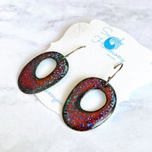 Load image into Gallery viewer, enamel circle earrings crackle red blue