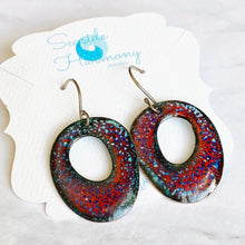 Load image into Gallery viewer, enamel circle earrings crackle red blue