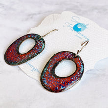Load image into Gallery viewer, enamel circle earrings crackle red blue