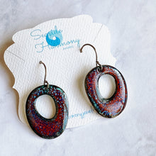 Load image into Gallery viewer, enamel circle earrings crackle red blue