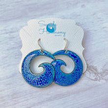 Load image into Gallery viewer, Blue on blue spiral enamel earrings