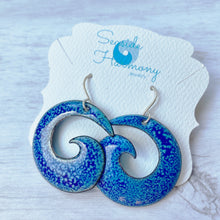 Load image into Gallery viewer, Blue on blue spiral enamel earrings
