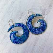 Load image into Gallery viewer, Blue on blue spiral enamel earrings