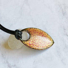 Load image into Gallery viewer, gold and pink crackle enamel pointed oval pendant