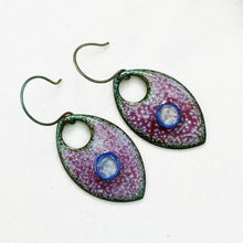 Load image into Gallery viewer, red and blue crackle pointed oval murinni glass earrings