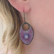 Load image into Gallery viewer, red and blue crackle pointed oval murinni glass earrings