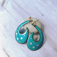 Load image into Gallery viewer, Turquoise enamel fish hook earrings with bubbles - Geometric