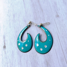 Load image into Gallery viewer, Turquoise enamel fish hook earrings with bubbles - Geometric