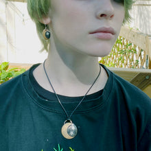 Load image into Gallery viewer, model wearing moon  and start enamel pendant and earrings set seaside harmony jewelry