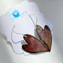 Load image into Gallery viewer, Bigger stamped heart red enamel earrings with sterling ear wires
