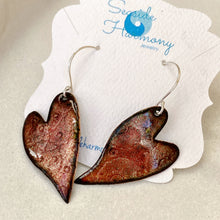 Load image into Gallery viewer, Bigger stamped heart red enamel earrings with sterling ear wires