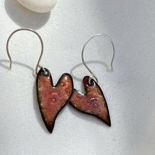 Load image into Gallery viewer, handmade stamped enamel heart earrings