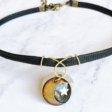 Load image into Gallery viewer, moon and star enamel choker with black cord