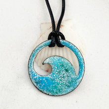 Load image into Gallery viewer, Blue green ocean bubbles  Enamel Wave Necklace
