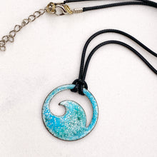 Load image into Gallery viewer, Blue green ocean bubbles  Enamel Wave Necklace