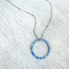 Load image into Gallery viewer, Sky Blue fine silver enamel open circle karma eternity necklace with sterling silver chain
