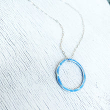 Load image into Gallery viewer, Sky Blue fine silver enamel open circle karma eternity necklace with sterling silver chain