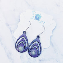 Load image into Gallery viewer, purple lotus enamel murrini spiral earrings seaside harmony