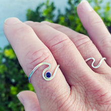 Load image into Gallery viewer, Sterling silver hammered wave ring with custom gemstone, birthstone ring