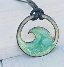 Load image into Gallery viewer, Transparent Seagreen Enamel Wave Necklace