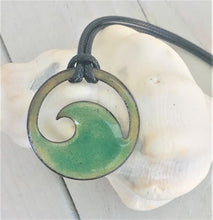 Load image into Gallery viewer, Transparent Seagreen Enamel Wave Necklace