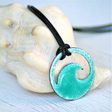Load image into Gallery viewer, Seagreen Enamel Wave Necklace