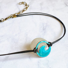 Load image into Gallery viewer, Enamel No-bail Mini Wave Choker Necklace - Aqua, seagreen, royal blue, light blue, turquoise, ocean bubbles