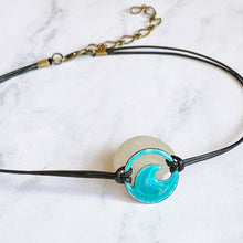Load image into Gallery viewer, Enamel No-bail Mini Wave Choker Necklace - Aqua, seagreen, royal blue, light blue, turquoise, ocean bubbles