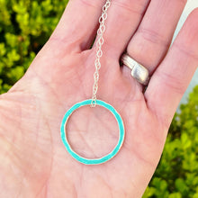 Load image into Gallery viewer, Seagreen fine silver enamel open circle karma eternity necklace with sterling silver chain