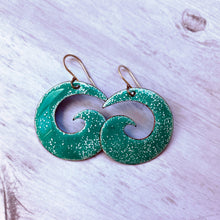 Load image into Gallery viewer, Seagreen over white Spiral enamel earrings- Geometric