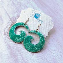 Load image into Gallery viewer, Seagreen over white Spiral enamel earrings- Geometric