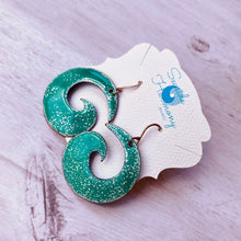 Load image into Gallery viewer, Seagreen over white Spiral enamel earrings- Geometric