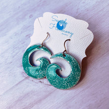 Load image into Gallery viewer, Seagreen over white Spiral enamel earrings- Geometric