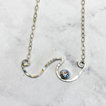 Load image into Gallery viewer, blue zircon sterling silver wave necklace sterling chain seaside harmony