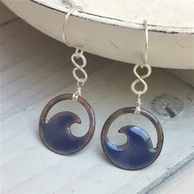 Load image into Gallery viewer, Transparent Royal Blue Copper enamel wave eternity earrings