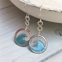 Load image into Gallery viewer, Transparent Seagreen Copper enamel wave eternity earrings